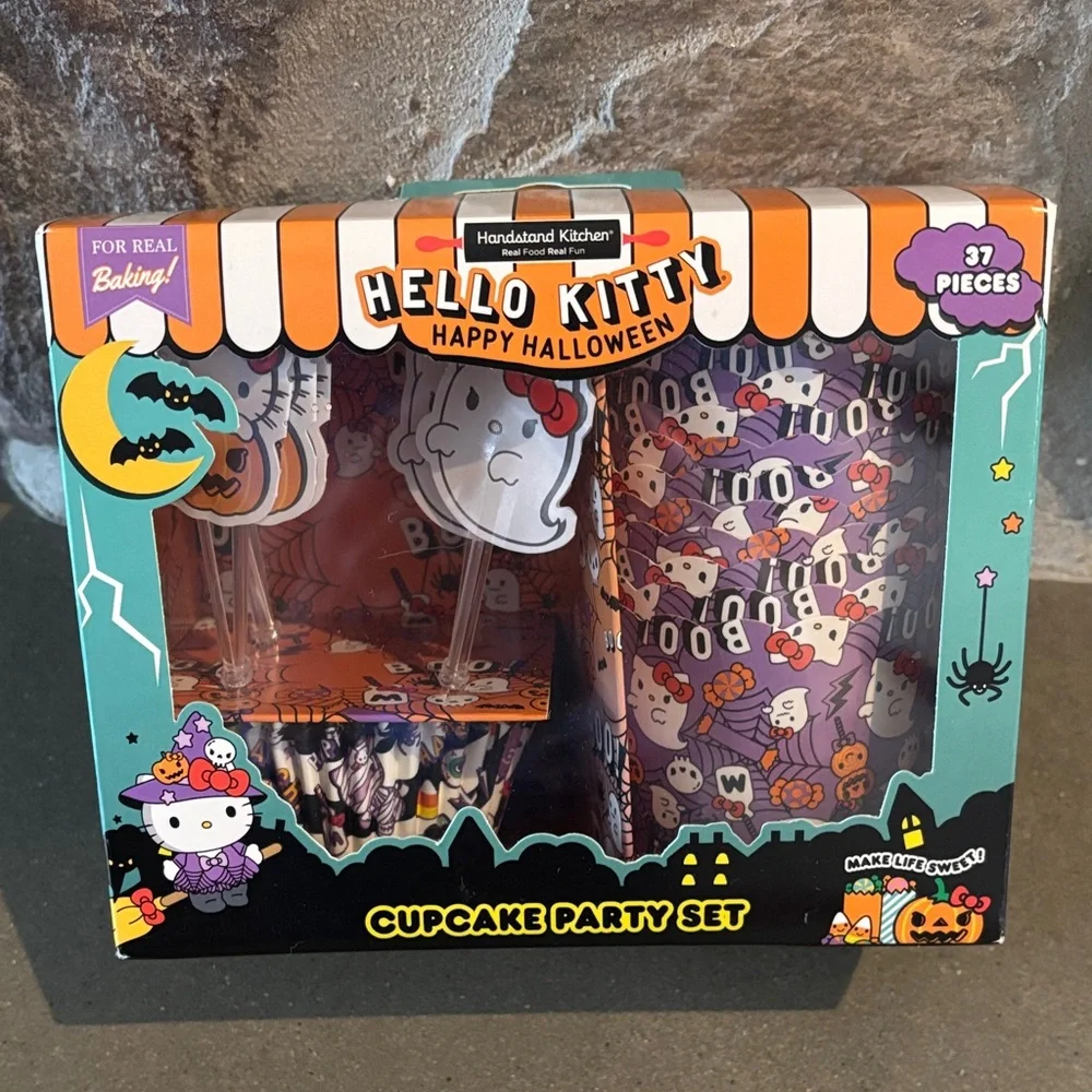 Hello Kitty Halloween Cupcake Toppers & Liners - Purple, Orange, Black